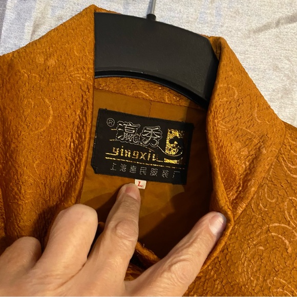 Copper brocade GUC SZ L jacket from Shanghai, no fabric content tag, maybe silk, - Picture 7 of 13